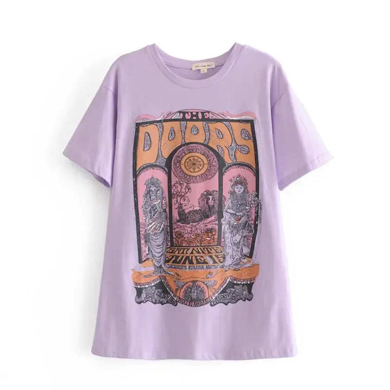 Lavender Retro-Inspired Boho Chic Graphic Tshirt