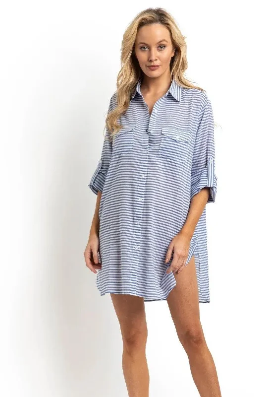 Sunseeker Summer Stripe Button Through Shirt Blue