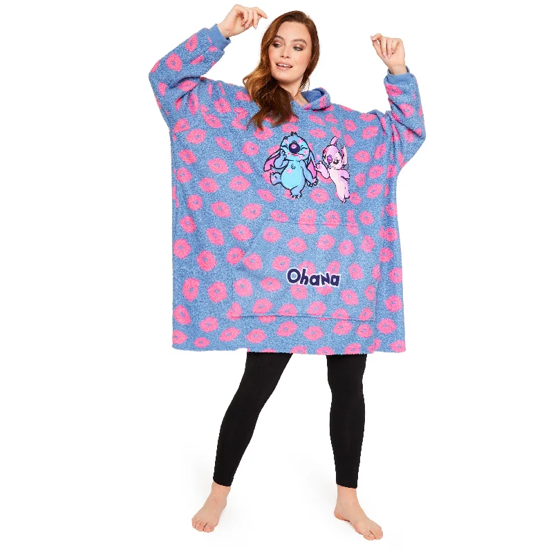 Disney Stitch Oversized Blanket Hoodie for Women - Stitch & Angel