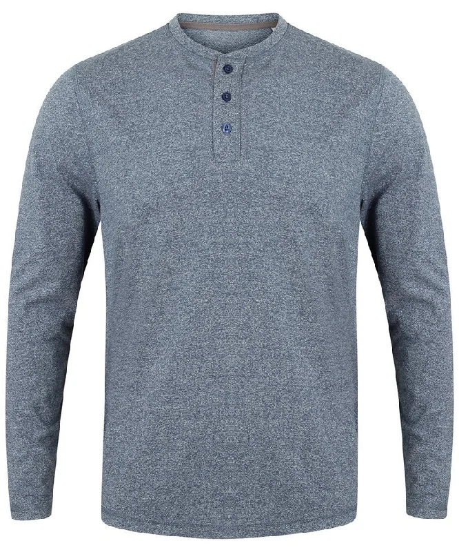 Blue Marl - Washed long sleeve Henley T