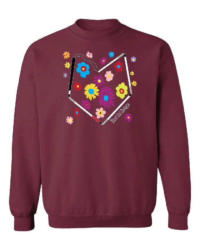 Colorful Flower Heart Cane Crewneck Sweatshirt - berry