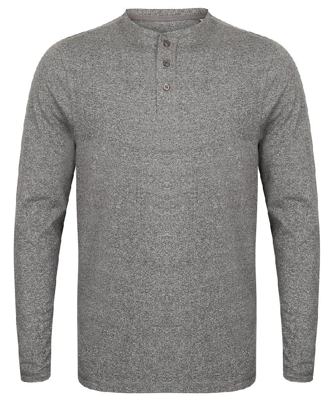 Charcoal Marl - Washed long sleeve Henley T