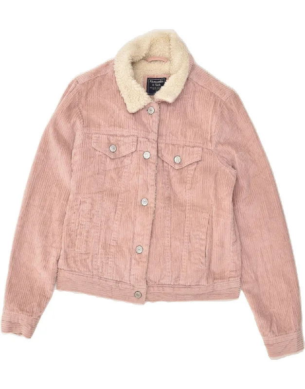 ABERCROMBIE & FITCH Womens Sherpa Corduroy Jacket UK 10 Small Pink Cotton