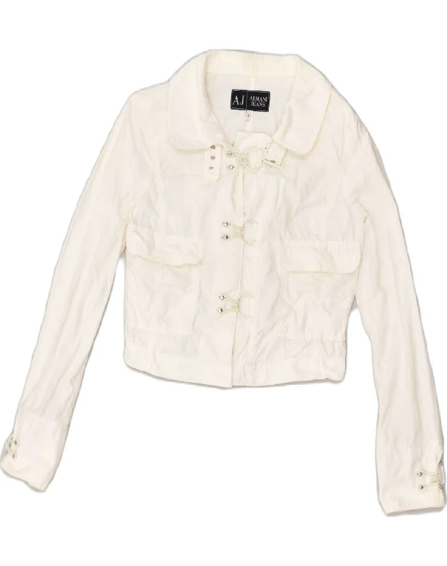 ARMANI JEANS Womens Bomber Jacket UK 10 Small White