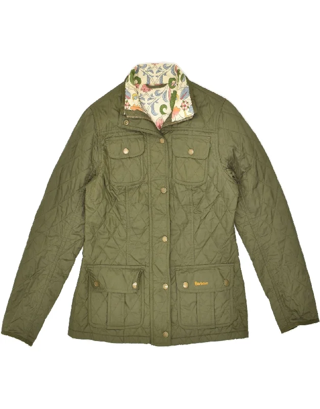 BARBOUR Womens Quilted Jacket UK 10 Small Khaki Polyester