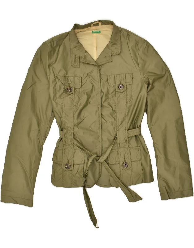 BENETTON Womens Utility Jacket IT 44 Medium Khaki Polyester