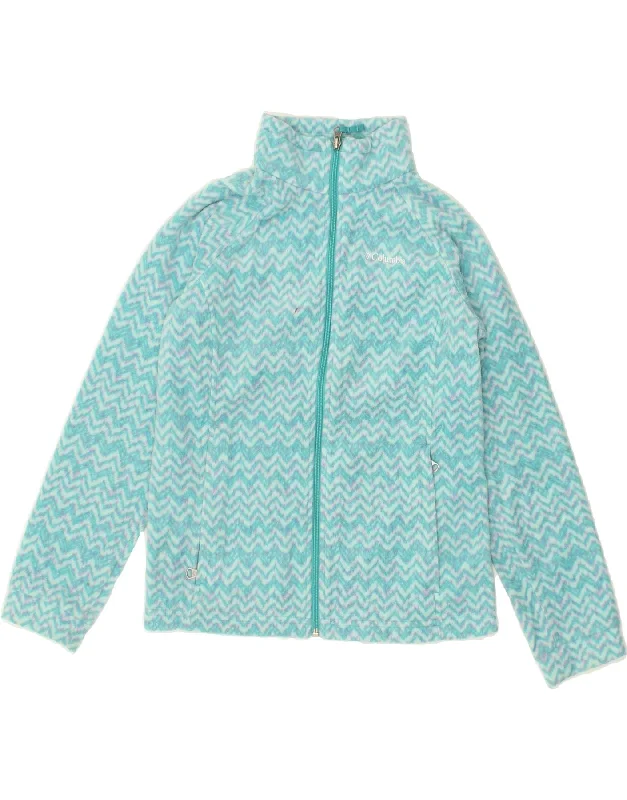 COLUMBIA Womens Fleece Jacket UK 14 Large Turquoise Chevron Polyester