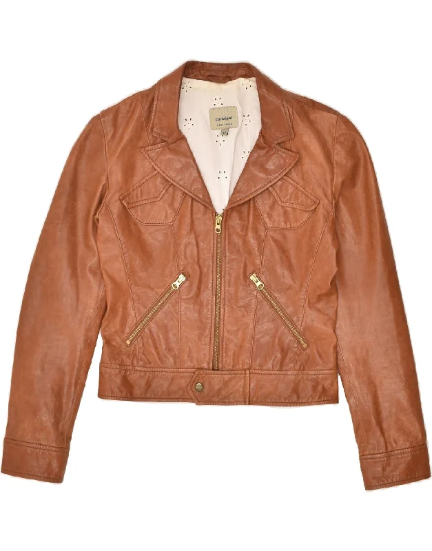 CONBIPEL Womens Bomber Leather Jacket IT 42 Medium Brown Leather