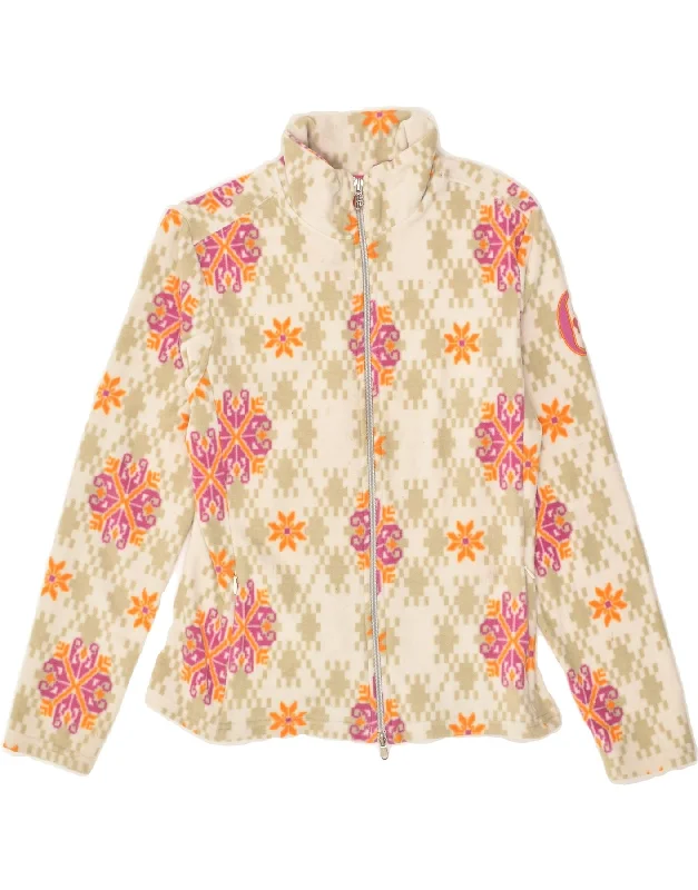 CONTE OF FLORENCE Womens Fleece Jacket UK 10 Small Off White Floral