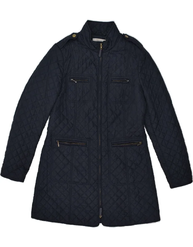 HOBBS Womens Quilted Jacket Uk 12 Medium Navy Blue Polyamide