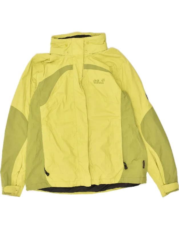 JACK WOLFSKIN Womens Loose Fit Rain Jacket UK 18 XL Yellow Colourblock