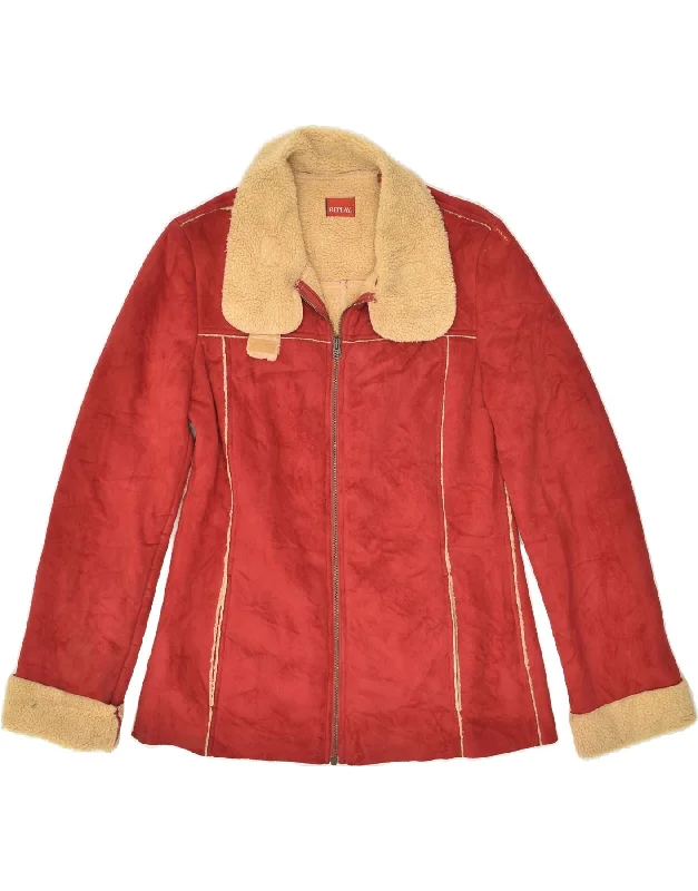 REPLAY Womens Shearling Jacket UK 16 Large Red Polyester