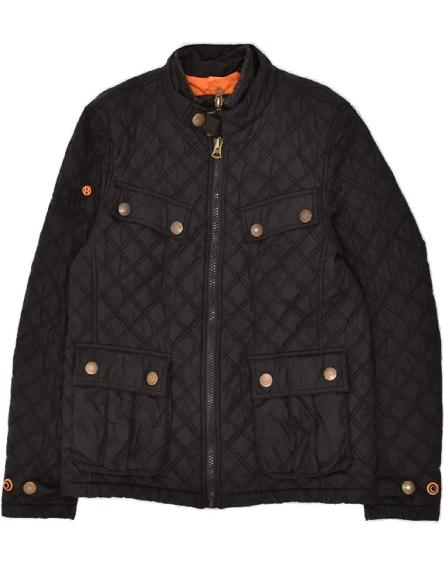 SUPERDRY Womens Quilted Jacket UK 14 Large Black Nylon