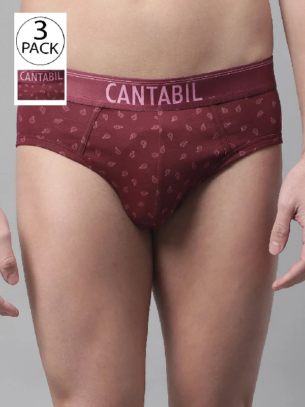 Men's Maroon Paisley Print Fashion Brief - 3's Pack