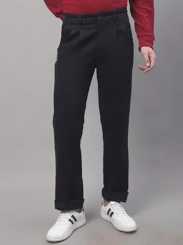 Men's Casual Pleated front Black  Trousers