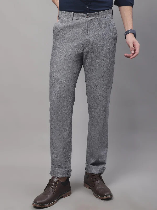 Men's Casual Flat front Grey  Trousers