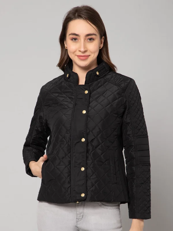 Women's Casual  Black Quilted  Bomber Jacket