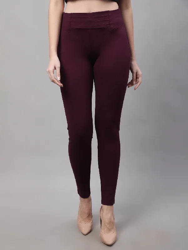 Women's  Broad waistband Wine  High rise Jeggings