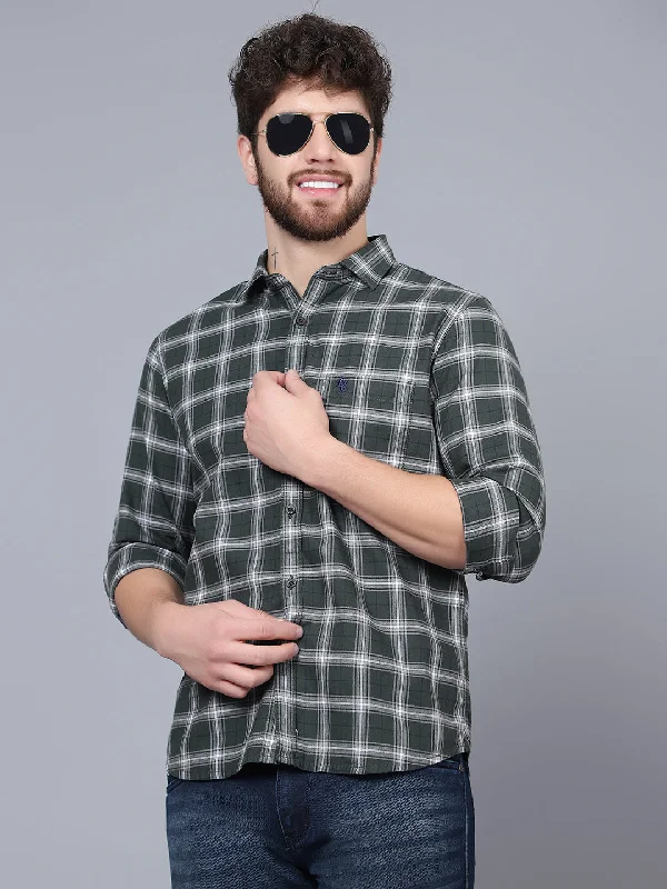 Men's Olive Green Casual Medium Checks Full Sleeve Shirt