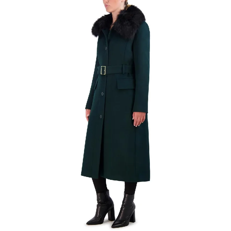 Womens Wool Blend Faux Fur Collar Wool Coat