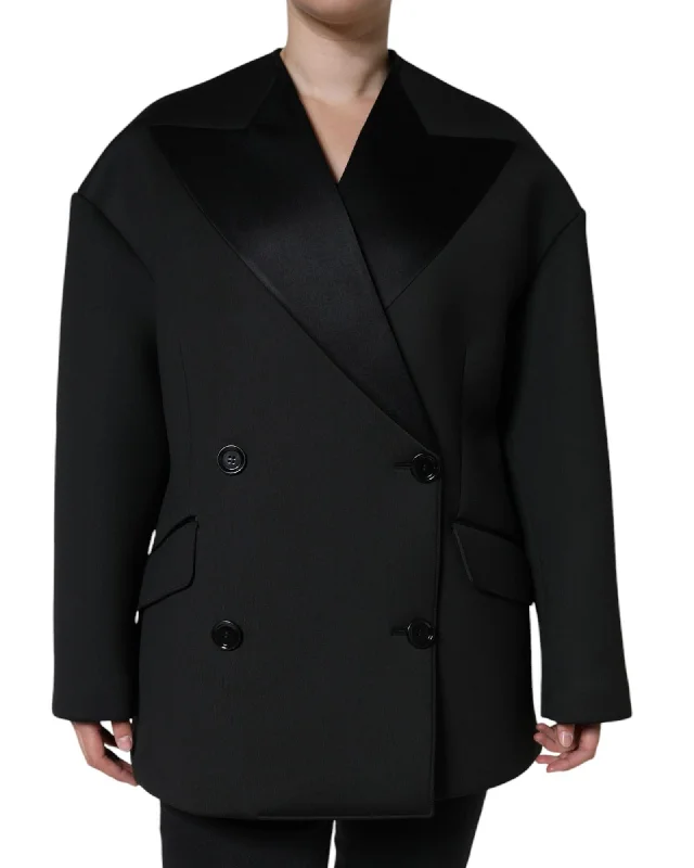 Dolce & Gabbana Double Breasted Polyester Coat Jacket with Button Closure and Logo Details