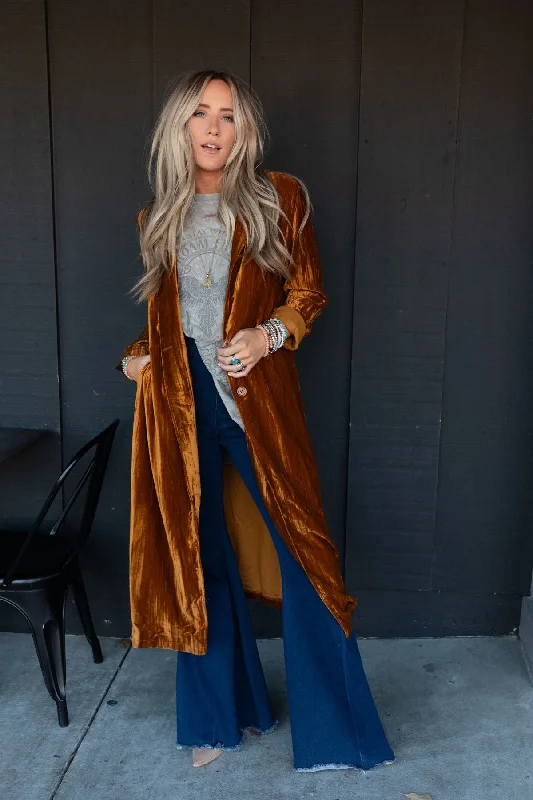 City Walks Velvet Duster Coat - Camel