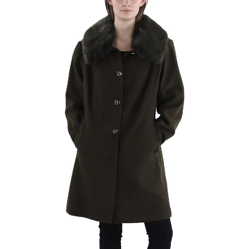 Laundry by Shelli Segal Womens Faux Fur Trim Long Walker Coat