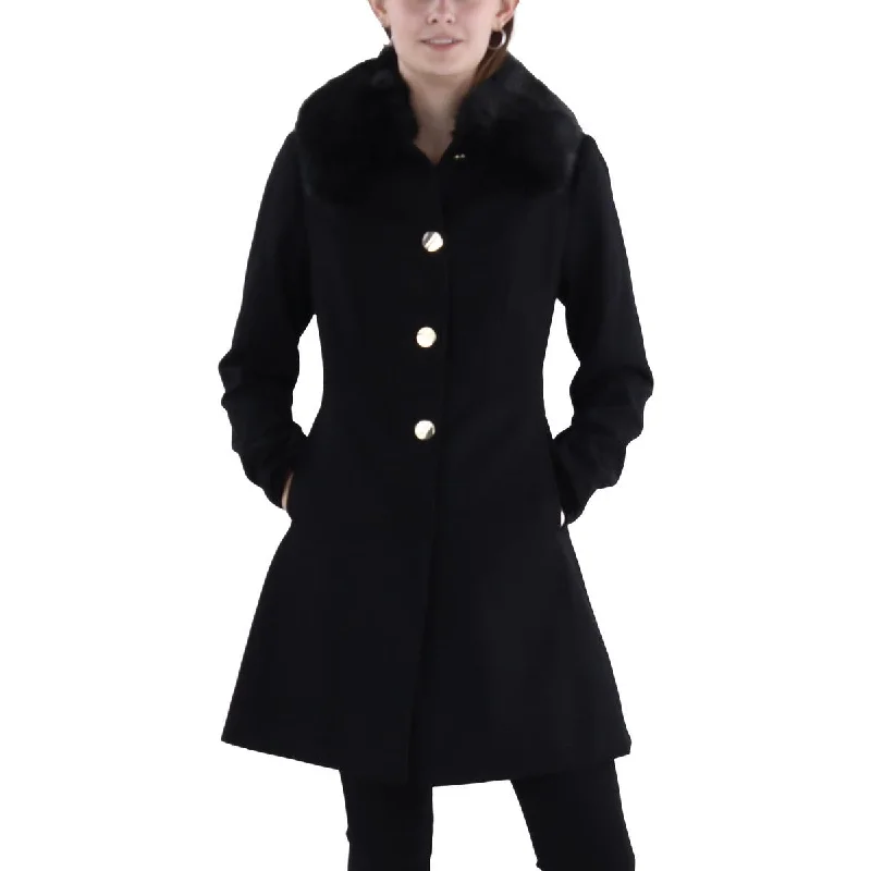 Laundry by Shelli Segal Womens Wool Blend Faux Fur Trim Wool Coat