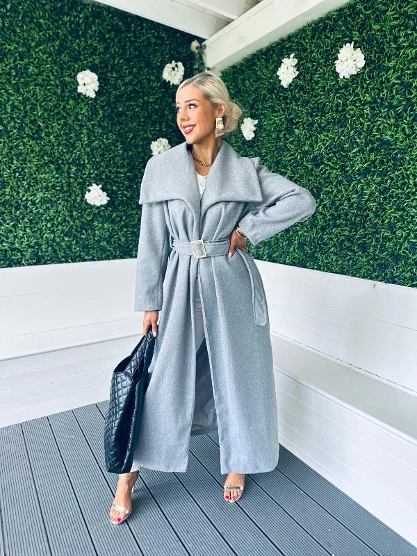 Michelle Belted Longline Coat Grey