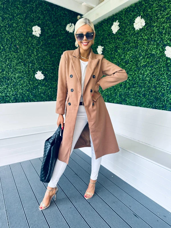 Sami Double Breasted Longline Coat Camel