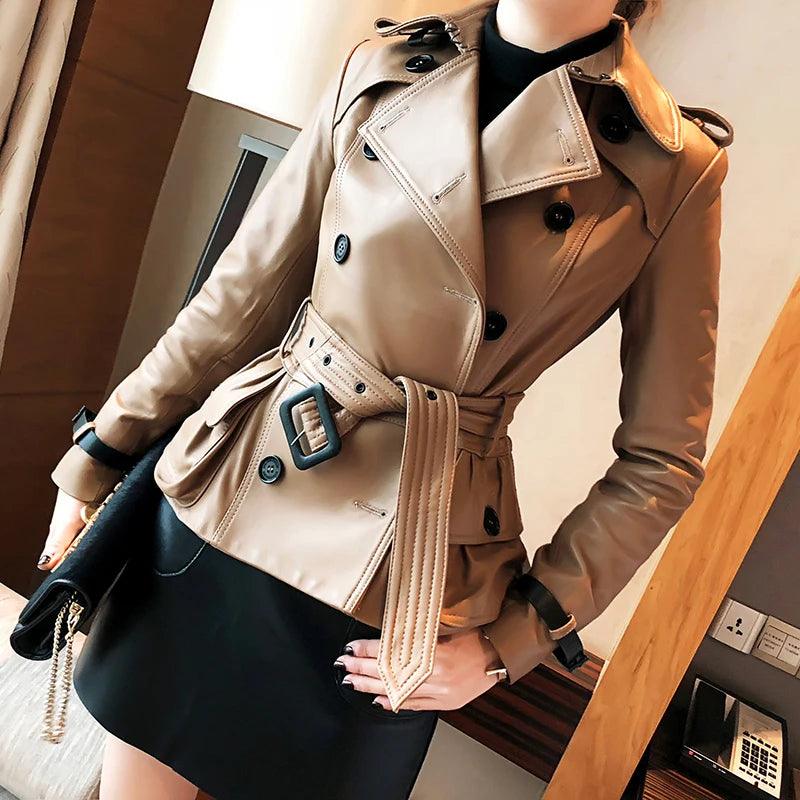 Stylish Chic Leather Women Coat