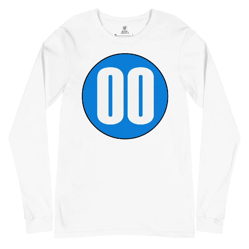 Unisex Long Sleeve Tee: White on Blue 00