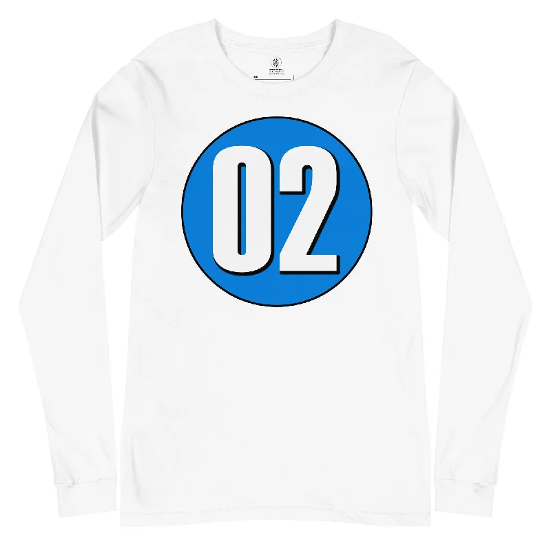 Unisex Long Sleeve Tee: White on Blue 02