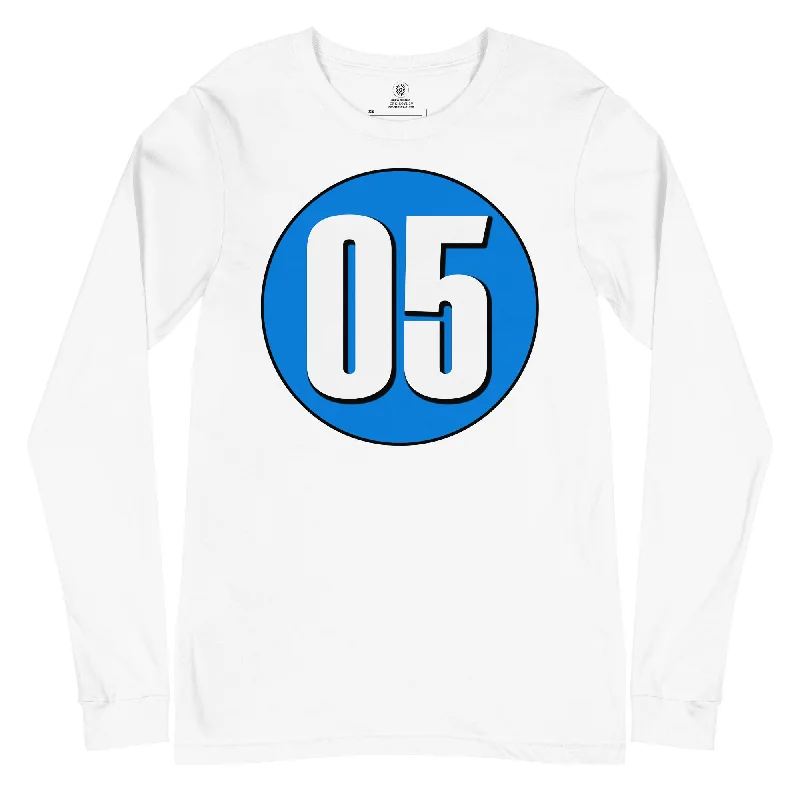 Unisex Long Sleeve Tee: White on Blue 05