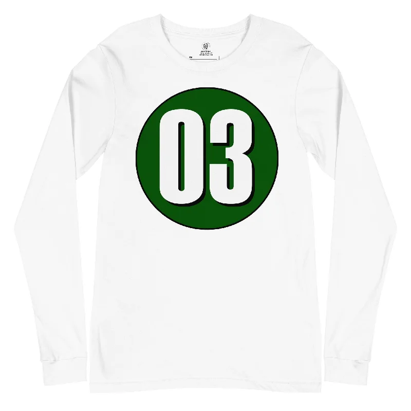 Unisex Long Sleeve Tee: White on Hunter Green 03