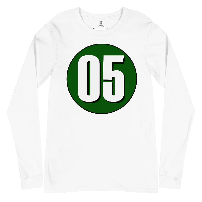 Unisex Long Sleeve Tee: White on Hunter Green 05