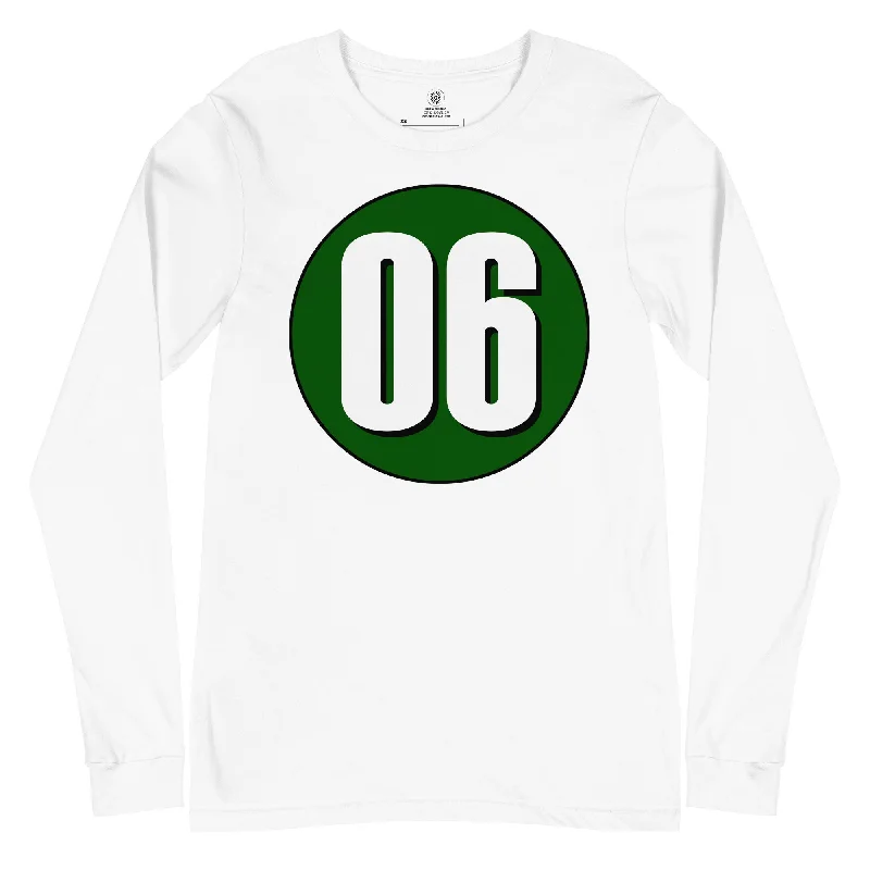 Unisex Long Sleeve Tee: White on Hunter Green 06