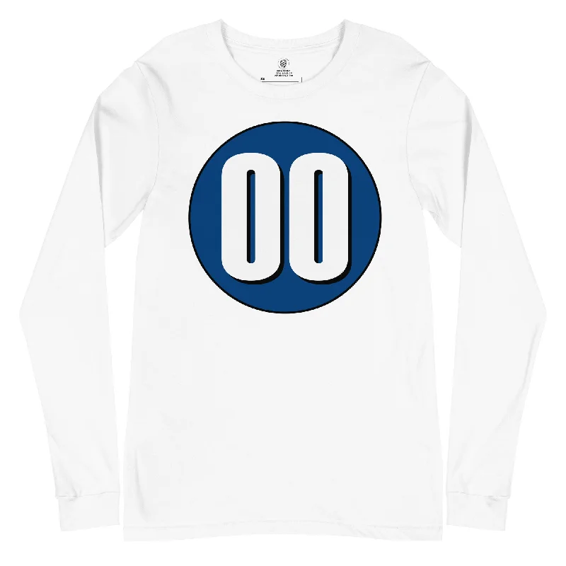 Unisex Long Sleeve Tee: White on Navy Blue 00