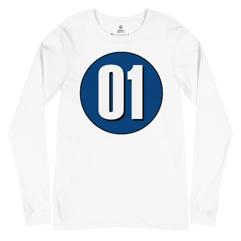 Unisex Long Sleeve Tee: White on Navy Blue 01