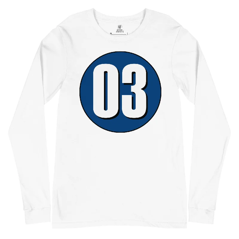 Unisex Long Sleeve Tee: White on Navy Blue 03