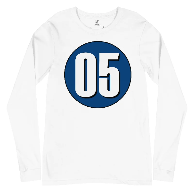 Unisex Long Sleeve Tee: White on Navy Blue 05