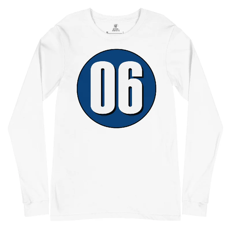 Unisex Long Sleeve Tee: White on Navy Blue 06