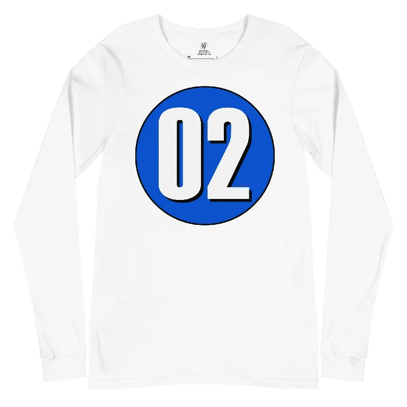 Unisex Long Sleeve Tee: White on Periwinkle 02