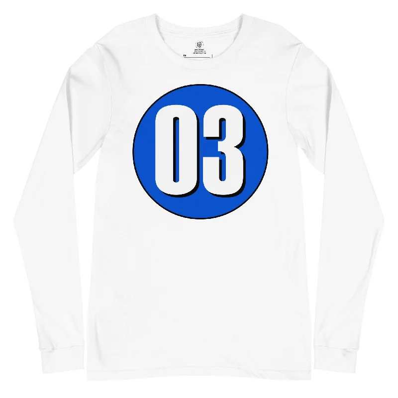 Unisex Long Sleeve Tee: White on Periwinkle 03