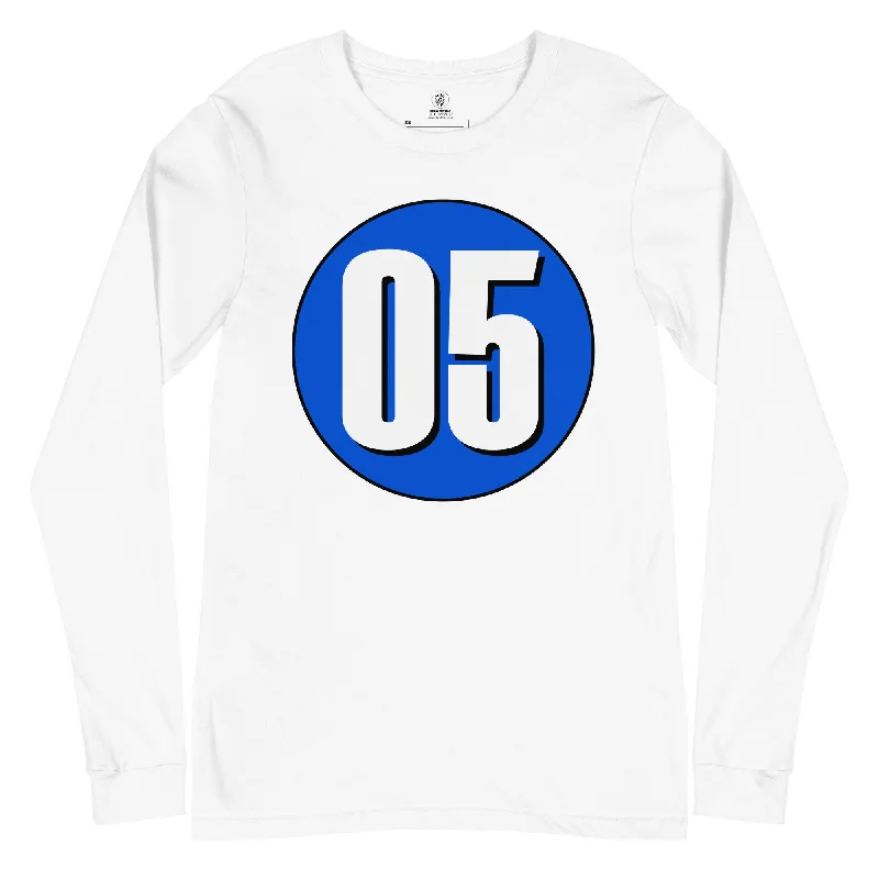 Unisex Long Sleeve Tee: White on Periwinkle 05