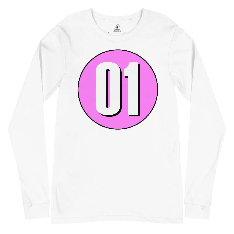 Unisex Long Sleeve Tee: White on Pink 01