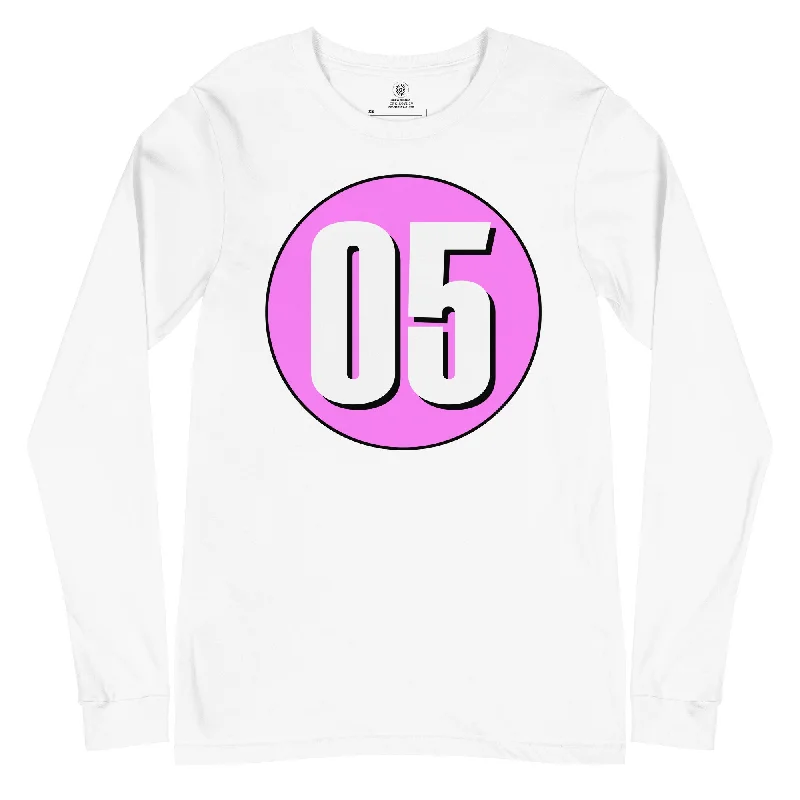 Unisex Long Sleeve Tee: White on Pink 05