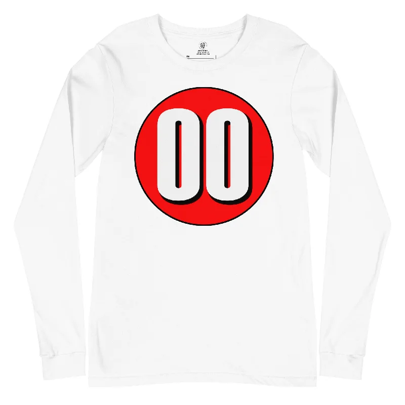 Unisex Long Sleeve Tee: White on Red 00