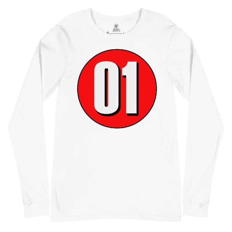 Unisex Long Sleeve Tee: White on Red 01