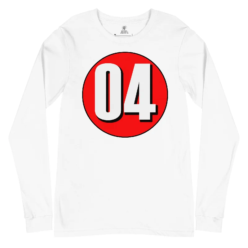 Unisex Long Sleeve Tee: White on Red 04